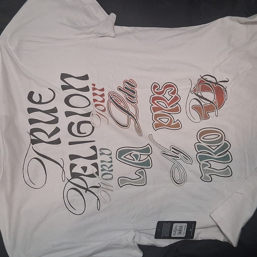 True Religion White Tee with Multicolor Logo